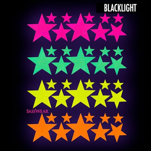 Sasswear Blacklight Body Stickers - Neon Fashion Accessories for Raves, Festivals and Glow Parties, 40/pk (Star) - Image 3