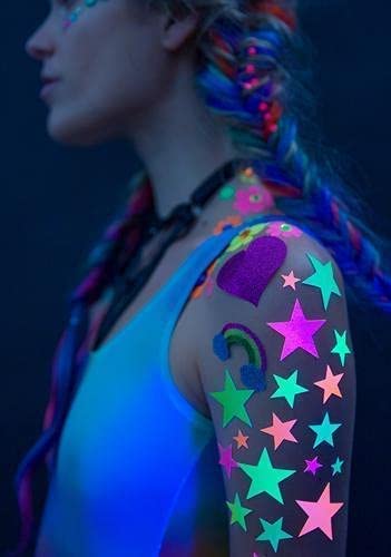 Sasswear Blacklight Body Stickers - Neon Fashion Accessories for Raves, Festivals and Glow Parties, 40/pk (Star) - Image 2