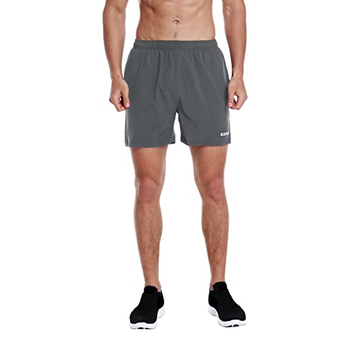 EZRUN Men's 5 Inches Running Workout Shorts Quick Dry Lightweight Athletic Shorts with Liner Zipper Pockets,Grey,M - Image 1