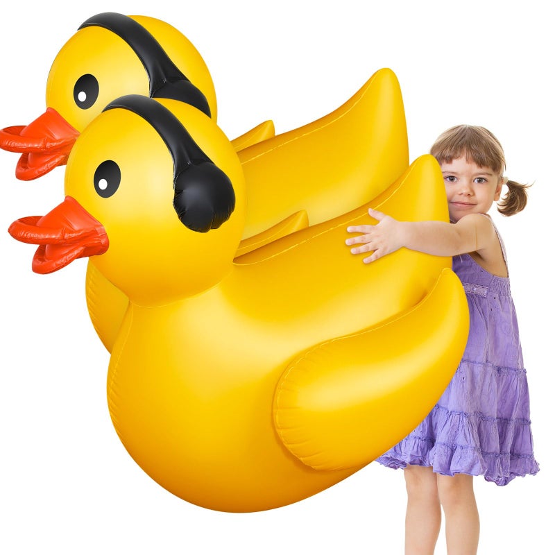 Hungdao 2 Pack 4 Feet Giant Inflatable Duck Huge Rubber Duck Large Blow up Ducky Inflatable Ducky Pool Float Summer Beach Swimming Pool Party Decoration(Earphone) - Image 1