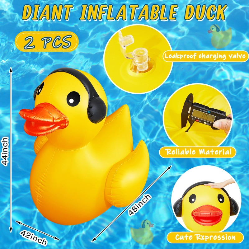 Hungdao 2 Pack 4 Feet Giant Inflatable Duck Huge Rubber Duck Large Blow up Ducky Inflatable Ducky Pool Float Summer Beach Swimming Pool Party Decoration(Earphone) - Image 2