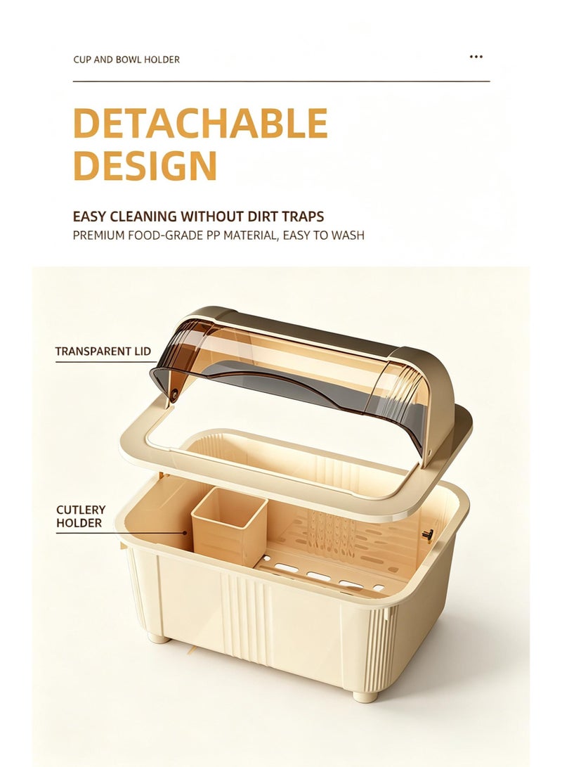 Bowl and Chopsticks Storage Box Household Tableware Artifact with Lid Food Grade Material Large Capacity Kitchen Cupboard Drain Rack - Image 3