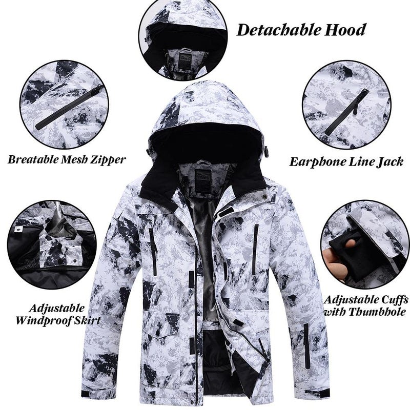 GS SNOWING Men's Jacket and Pants Set Insulated Waterproof Waterproof Snowboard Snowsuits for Snow Sport #02White+Black L - Image 4