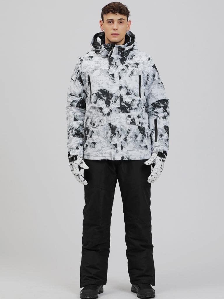 GS SNOWING Men's Jacket and Pants Set Insulated Waterproof Waterproof Snowboard Snowsuits for Snow Sport #02White+Black L - Image 2