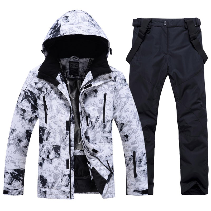 GS SNOWING Men's Jacket and Pants Set Insulated Waterproof Waterproof Snowboard Snowsuits for Snow Sport #02White+Black L - Image 1