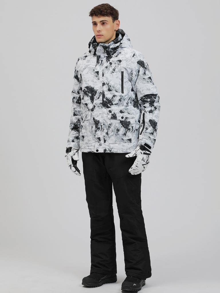 GS SNOWING Men's Jacket and Pants Set Insulated Waterproof Waterproof Snowboard Snowsuits for Snow Sport #02White+Black L - Image 3