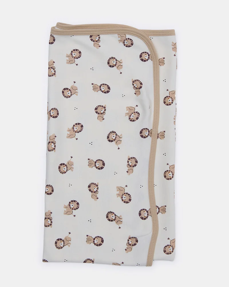 Redtag Newborn Baby Boy White All-Over Print Blanket