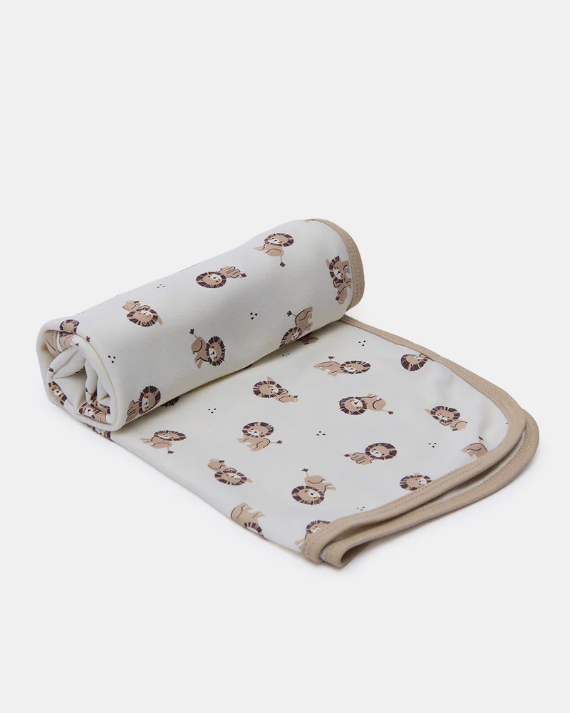 Redtag Newborn Baby Boy White All-Over Print Blanket