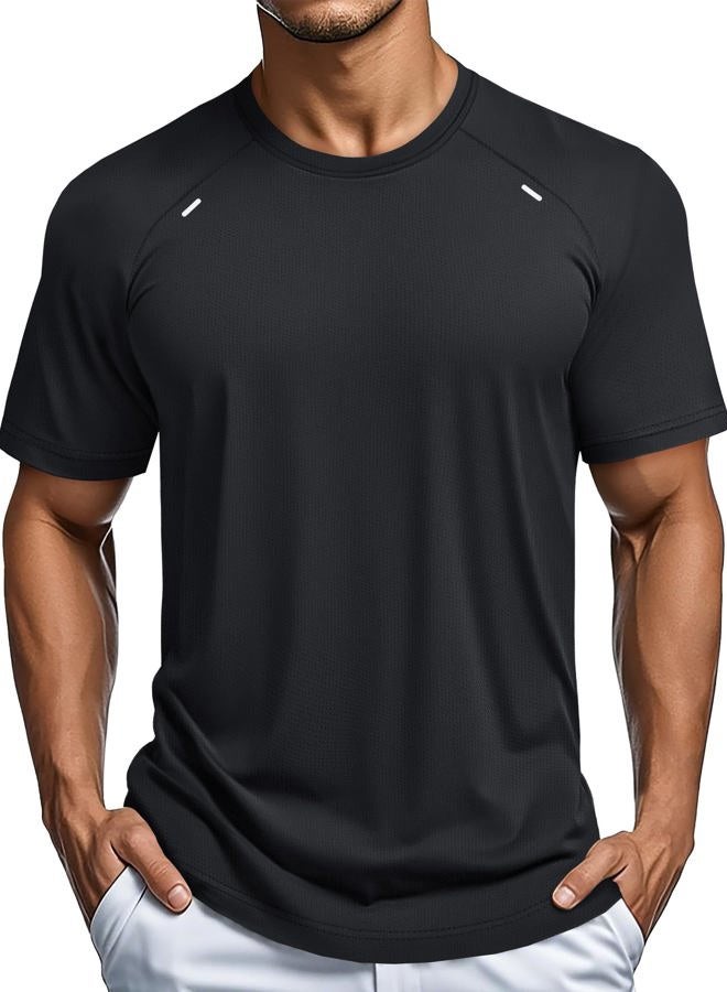 MAGCOMSEN Men's Dry Fit Short Sleeve T-Shirt Lightweight Running Workout Athletic Gym Shirts, Black, L - Image 1