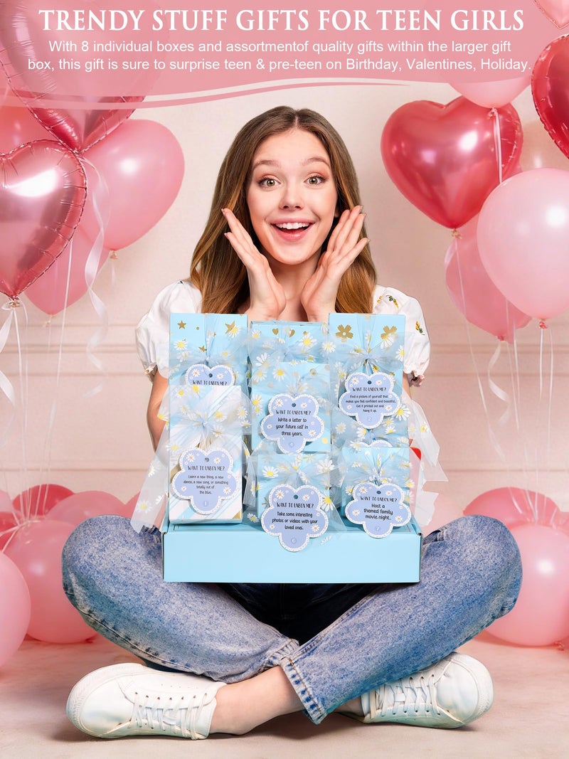 Qinline Easter Basket Gifts for Tween & Teen Girls, 8 PCS Birthday Gift Teenage Girl Gifts Trendy Stuff w/Fun Task Tag Makeup Brushes & Bag, Empower Positive Wrapped Gift Prefilled Stuffers for Daughter Niece - Image 2