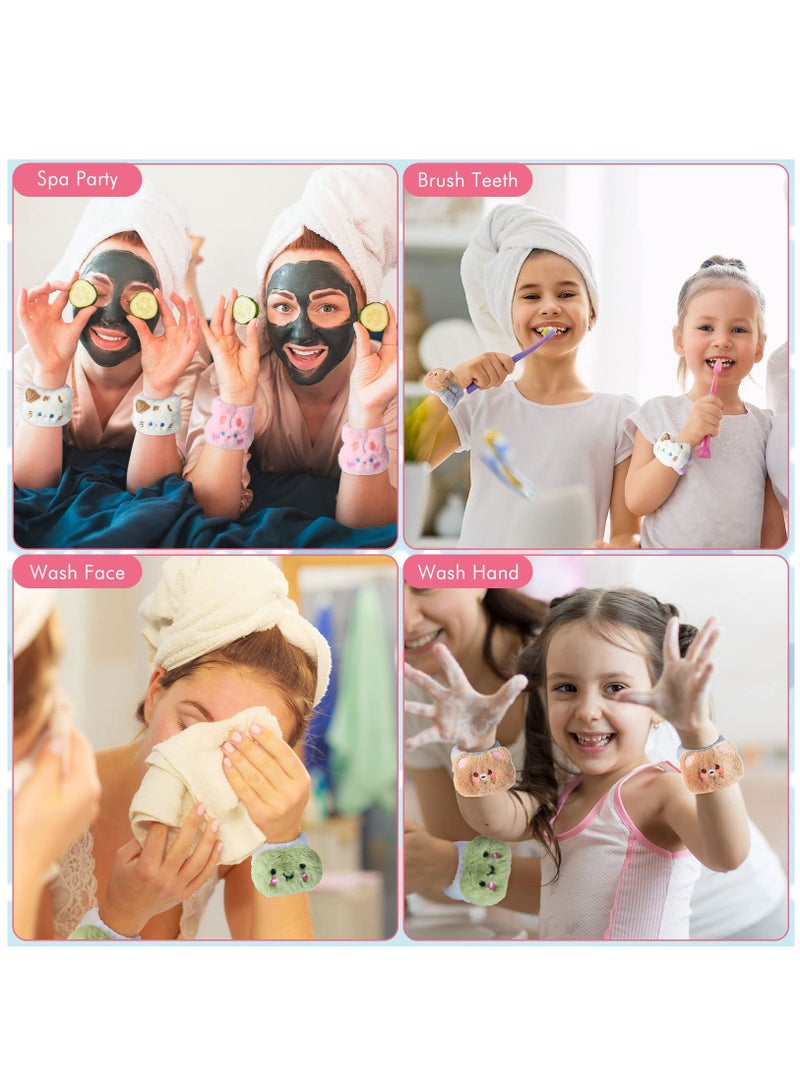 Captaintech 4 Pairs Wristbands For Washing Face Cute Spa Face Washing Wristbands Adjustable Elastic Cartoon Absorbent Cat Wrist Wash Towels For Women Girls Kids Prevent Water From Spilling Down Your Arms - Image 4