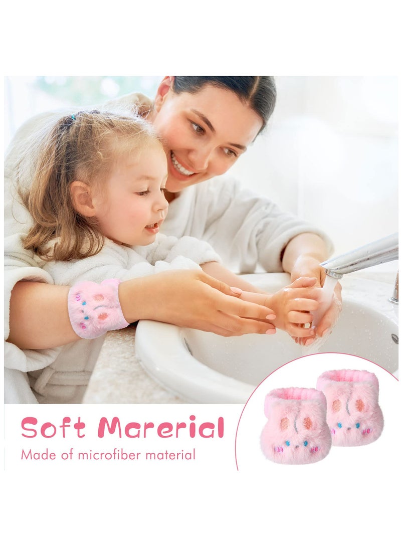 Captaintech 4 Pairs Wristbands For Washing Face Cute Spa Face Washing Wristbands Adjustable Elastic Cartoon Absorbent Cat Wrist Wash Towels For Women Girls Kids Prevent Water From Spilling Down Your Arms - Image 5