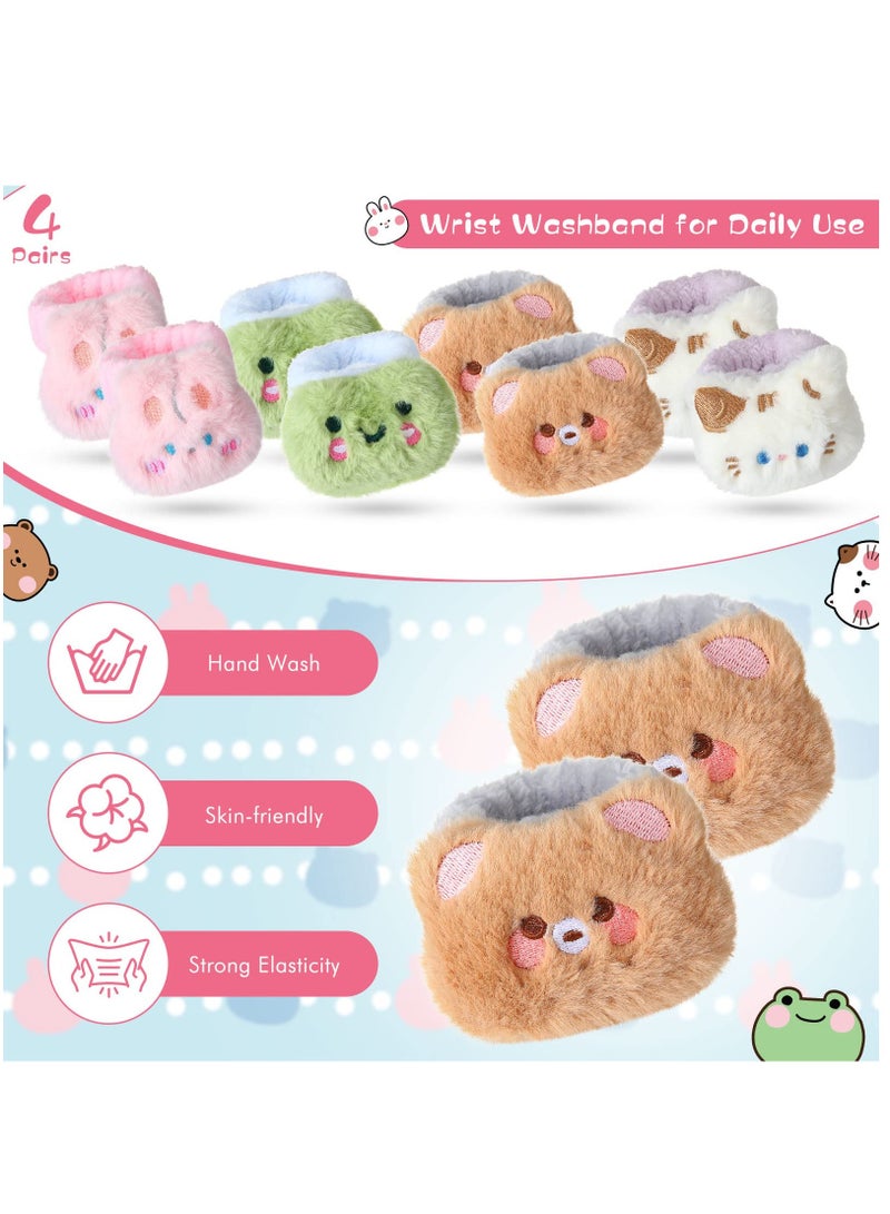 Captaintech 4 Pairs Wristbands For Washing Face Cute Spa Face Washing Wristbands Adjustable Elastic Cartoon Absorbent Cat Wrist Wash Towels For Women Girls Kids Prevent Water From Spilling Down Your Arms - Image 3