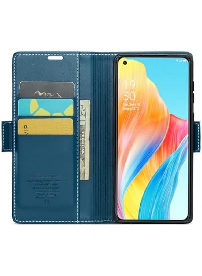 ماركة غير محددة حافظة Oppo A78 4G بتقنية RFID وحامل بطاقات، مصنوعة من جلد قوي، تصميم مقاوم للصدمات وحامل مغناطيسي (أزرق)  - Image 2