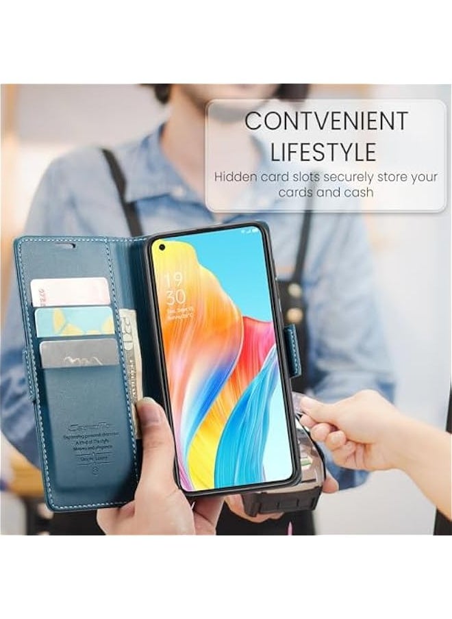 ماركة غير محددة حافظة Oppo A78 4G بتقنية RFID وحامل بطاقات، مصنوعة من جلد قوي، تصميم مقاوم للصدمات وحامل مغناطيسي (أزرق)  - Image 5