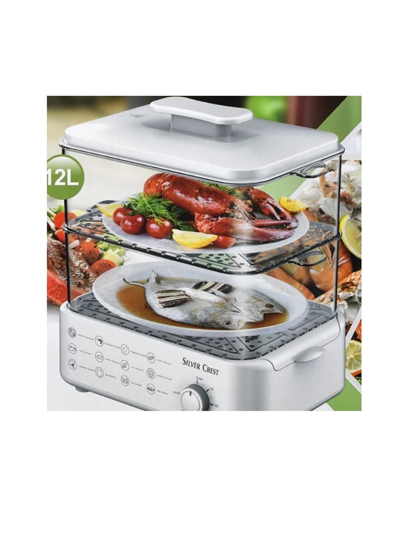SILVER CREST Household Two Tier Electric Food Steamer Cooker Multifunction Electric Steamer Vegetable Heating Breakfast Machine 12L Capacity 12 Multifunctional Modes 1500W Steamer  - Image 4