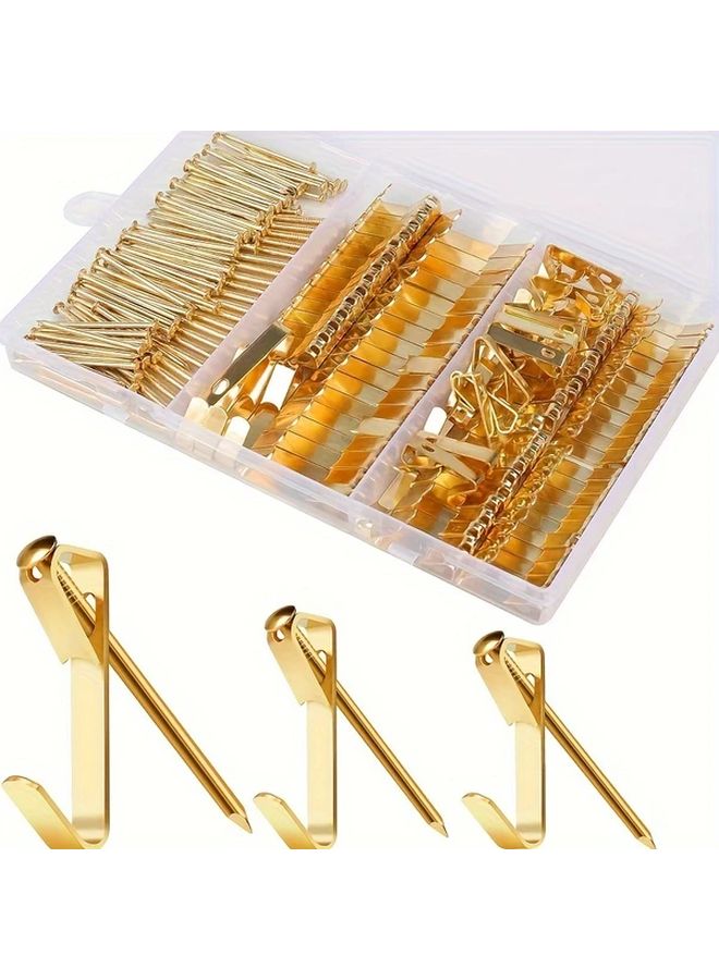 50 Pcs Golden Picture Hanging Kit With Nails For Dry Wall And Wooden Wall Metal Bolt On - Image 2
