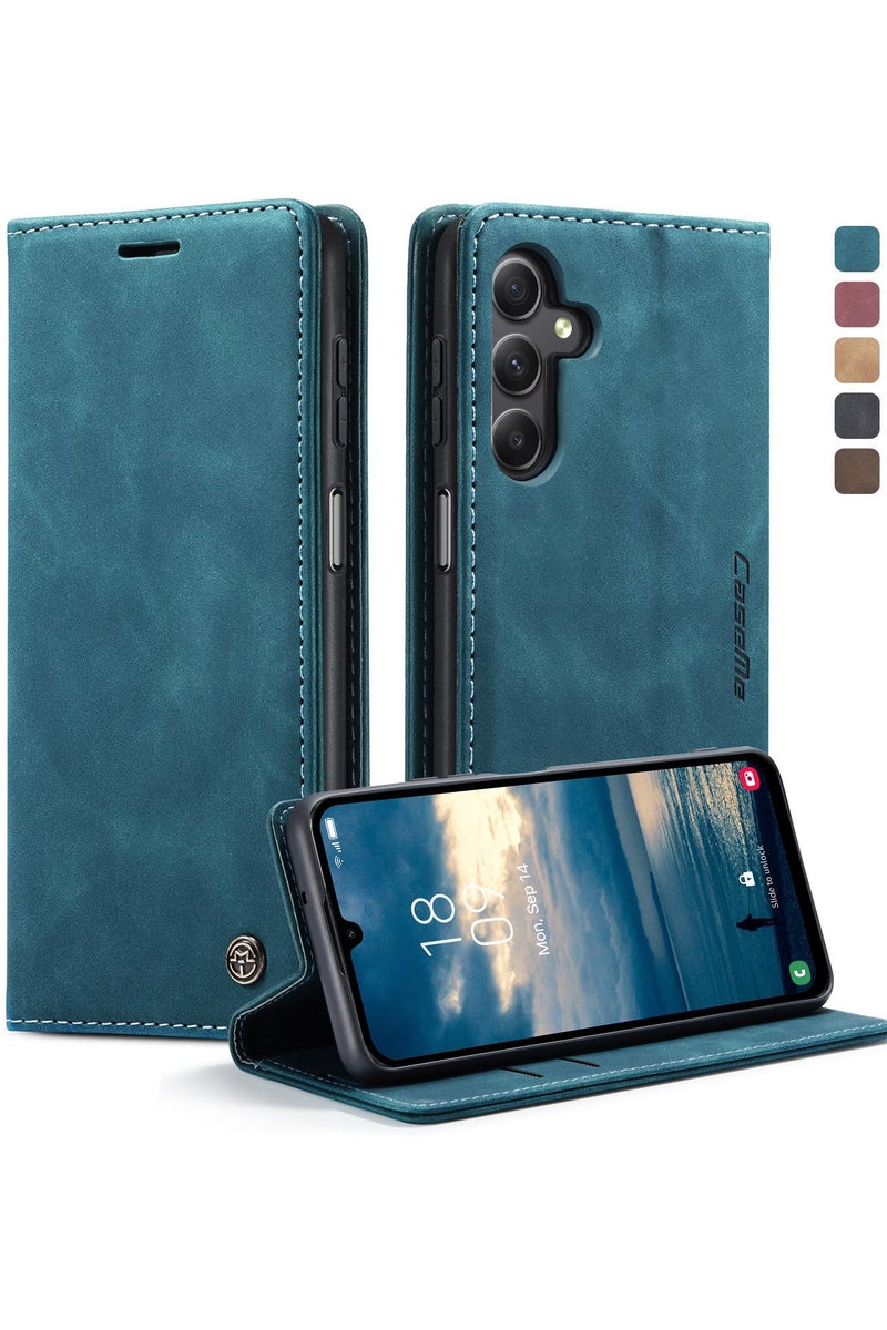 كيس مي جراب جلدي جراب حماية قابل للطي مع مسند مغناطيسي وفتحات للبطاقات سامسونج جلاكسي ايه 25 فايف جي - اخضر - Image 1