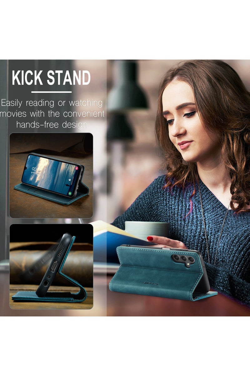 كيس مي جراب جلدي جراب حماية قابل للطي مع مسند مغناطيسي وفتحات للبطاقات سامسونج جلاكسي ايه 25 فايف جي - اخضر - Image 5