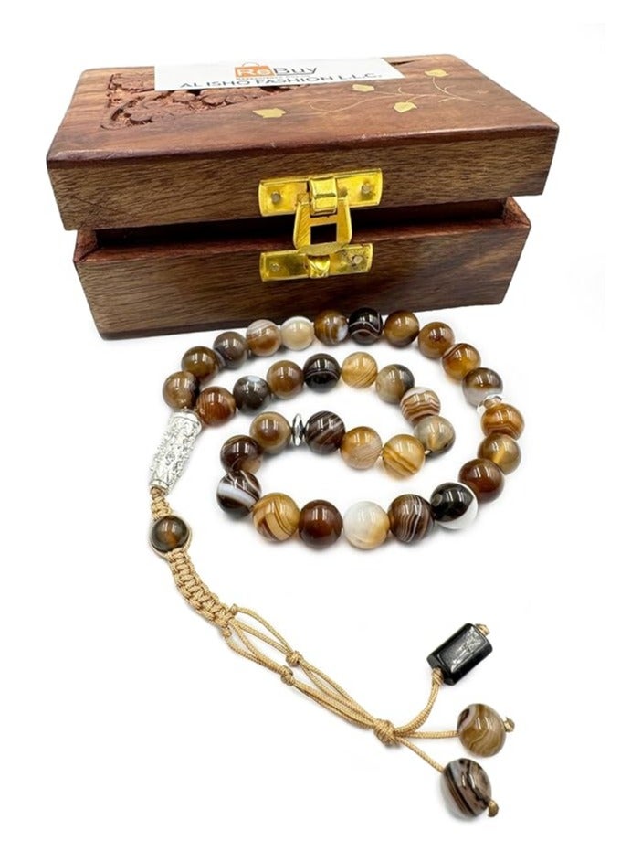 REBUY REBUY Banded Agate Tasbih Prayer Beads | Natural Stone 33 Beads  - Image 4