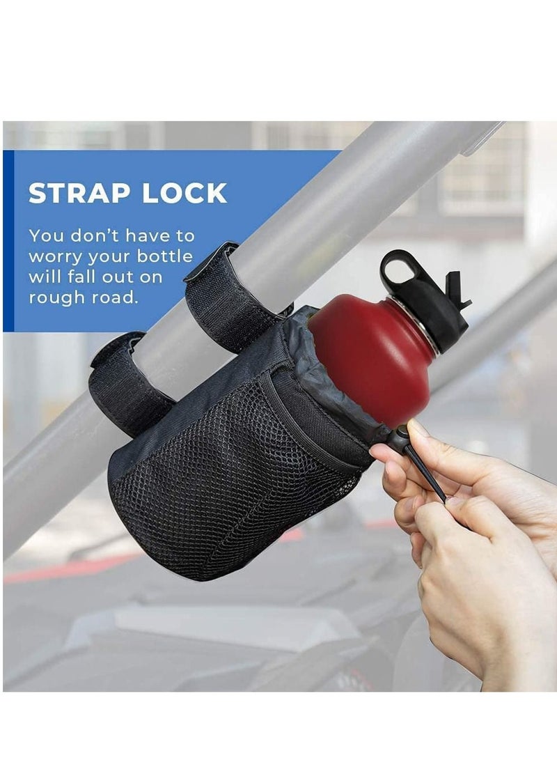 Excefore Bike Cup Holder 2 Pack Water Bottle Bicycle Handlebar Drink with Mesh Pockets Phone Bag for Cruiser, Mountain Bike, Scooter, Folding, Road Wheelchair, Black - Image 4
