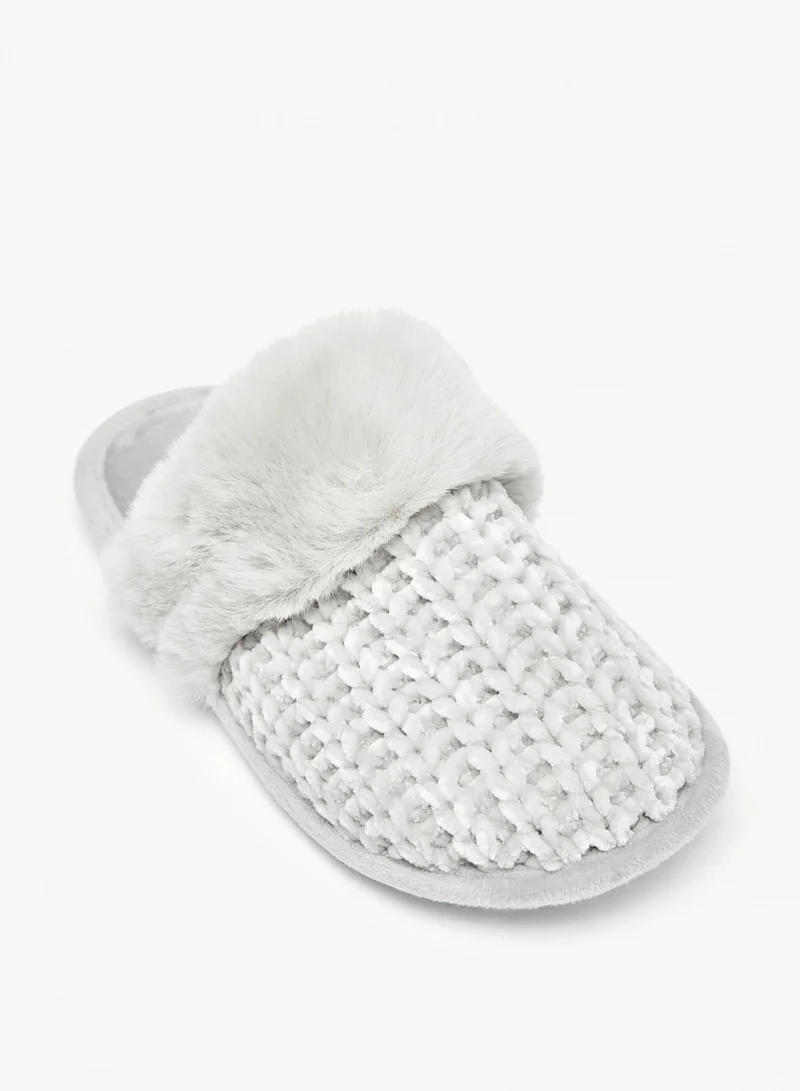 Flora Bella By Shoexpress Womens Plush Textured Slip On Bedroom Mules By Shoexpress