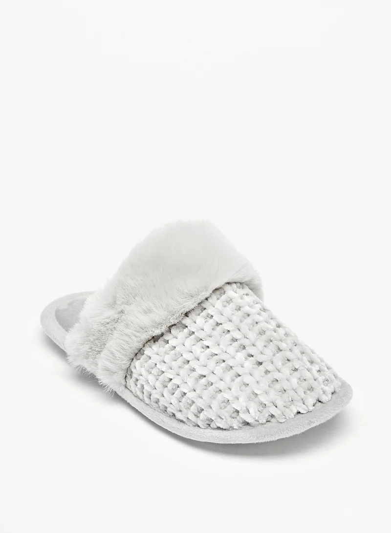 Flora Bella By Shoexpress Womens Plush Textured Slip On Bedroom Mules By Shoexpress