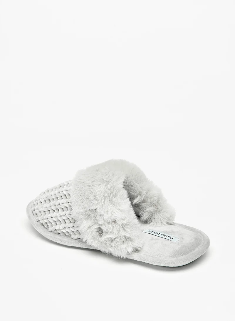 Flora Bella By Shoexpress Womens Plush Textured Slip On Bedroom Mules By Shoexpress