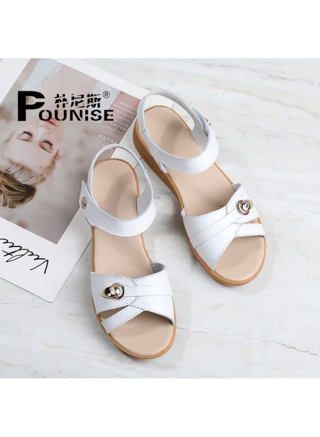 Pounise Women's Sandals, Summer Flat Heel Slippers, Comfortable Casual Shoes, Korean Style Trendy Versatile Women's Mom Sandals Pdf-278 White 35