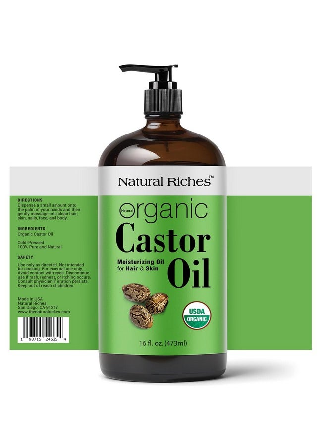 Natural Riches Natural Riches Organic Unrefined Castor Oil Cold pressed Glass Bottle USDA certified for Dry Skin Hair Loss Dandruff Thicker Hair - Moisturizes heals Scalp Skin Thicker Eyelashes Eyebrows 16 fl oz  - Image 2
