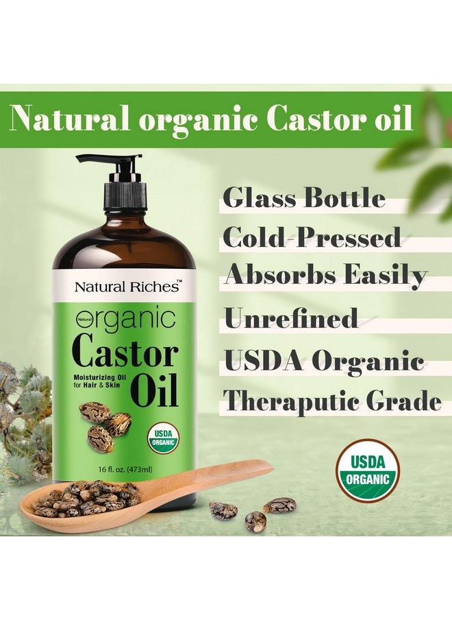 Natural Riches Natural Riches Organic Unrefined Castor Oil Cold pressed Glass Bottle USDA certified for Dry Skin Hair Loss Dandruff Thicker Hair - Moisturizes heals Scalp Skin Thicker Eyelashes Eyebrows 16 fl oz  - Image 4