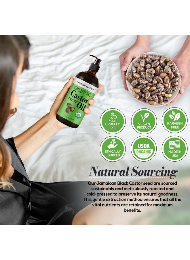 Natural Riches Natural Riches Organic Unrefined Castor Oil Cold pressed Glass Bottle USDA certified for Dry Skin Hair Loss Dandruff Thicker Hair - Moisturizes heals Scalp Skin Thicker Eyelashes Eyebrows 16 fl oz  - Image 3