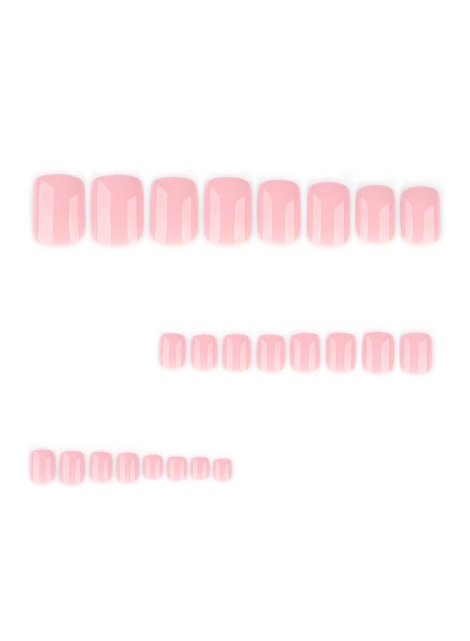 ROKHEVN Pink Press on Toenails Short Square Fake Toenails Solid Color Full Cover Designs Acrylic False Toenail Spring Summer Glossy Artificial Toe Nail for Women and Girls Manicure 24pcs - Image 5