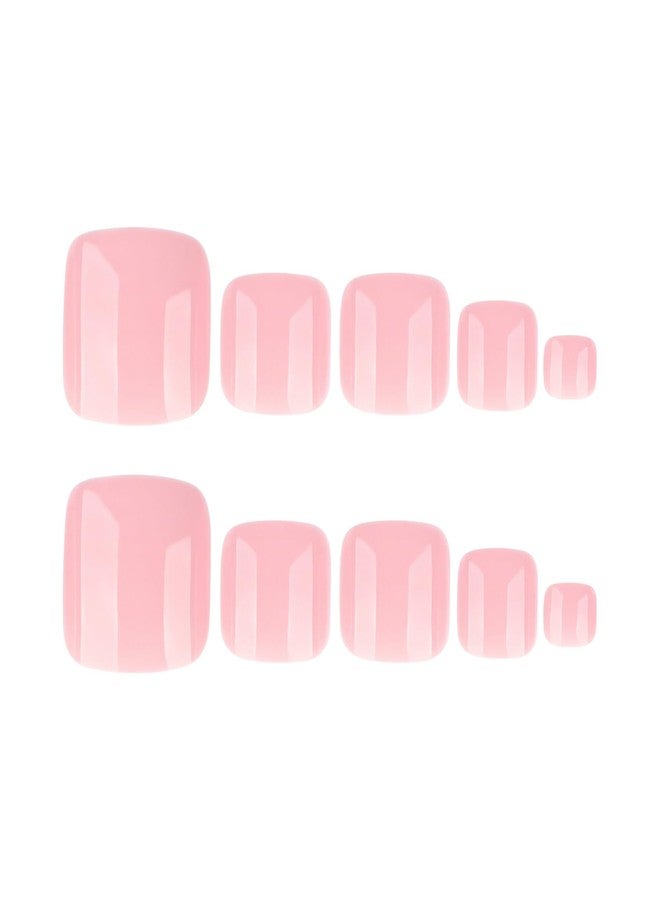 ROKHEVN Pink Press on Toenails Short Square Fake Toenails Solid Color Full Cover Designs Acrylic False Toenail Spring Summer Glossy Artificial Toe Nail for Women and Girls Manicure 24pcs - Image 2