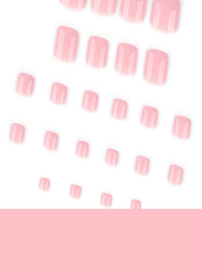 ROKHEVN Pink Press on Toenails Short Square Fake Toenails Solid Color Full Cover Designs Acrylic False Toenail Spring Summer Glossy Artificial Toe Nail for Women and Girls Manicure 24pcs - Image 4