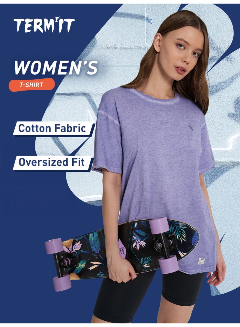 Termit تي شيرت نسائي توت أزرق EU 50-52، تيرميت، تصميم واسع، قماش قطن، طباعة جريئة للصيف، مريح وأنيق لبيانات الموضة الجريئة - Image 4
