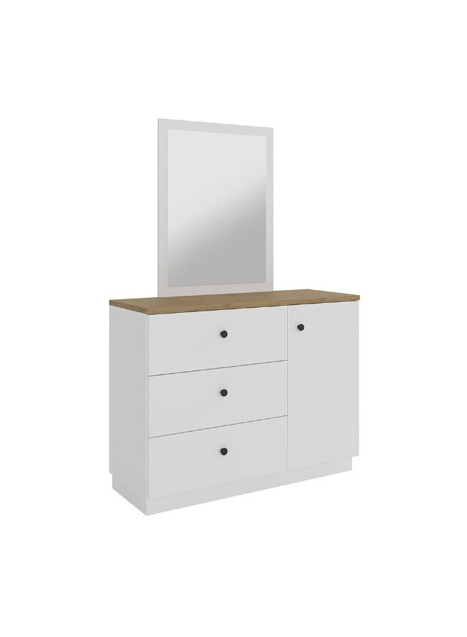 DANUBE HOME Pera Dresser With Mirror 4 Large Drawer Storage Dresser Durable Vanity Table Dressing Makeup Desk With Storage Modern Design Bedroom Furniture - White / Light Oak  - Image 1