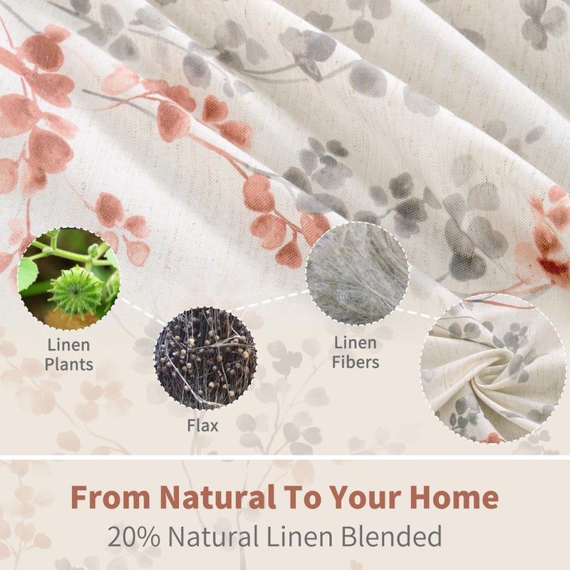 BGment Short Linen Kitchen Curtains 36 Inch Length 2 Panels Set  Boho Tier Curtains  Half Window Cafe Curtains for Dining Room Farmhouse Bathroom  Print Leaf Design  Each 42 Inch Wide  Terracotta - Image 3