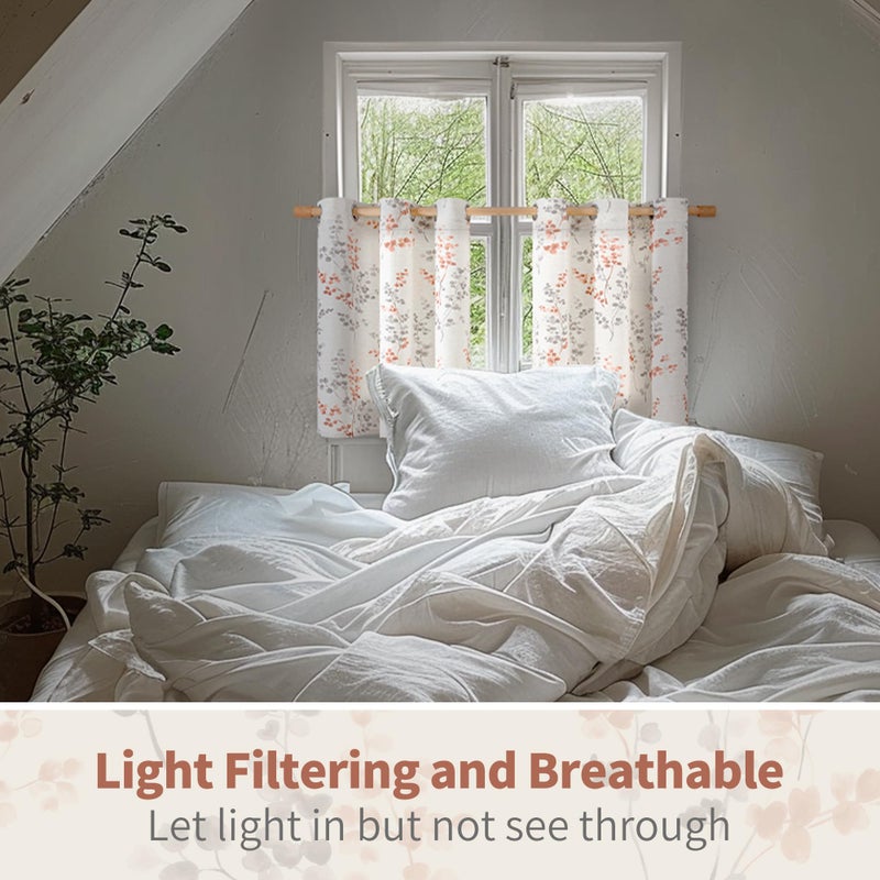 BGment Short Linen Kitchen Curtains 36 Inch Length 2 Panels Set  Boho Tier Curtains  Half Window Cafe Curtains for Dining Room Farmhouse Bathroom  Print Leaf Design  Each 42 Inch Wide  Terracotta - Image 5