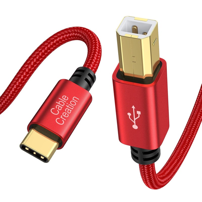 كابل كابل كرييشن USB B إلى USB C 6.6 قدم للطابعة، كابل MIDI إلى USB C، كابل طابعة نايلون من النوع C إلى النوع B 2.0 لأجهزة MacBook و iPad وبيانو ياماها ولوحة مفاتيح MIDI وجهاز تحكم DJ و DAC، 2 متر/79 بوصة، أحمر - Image 1