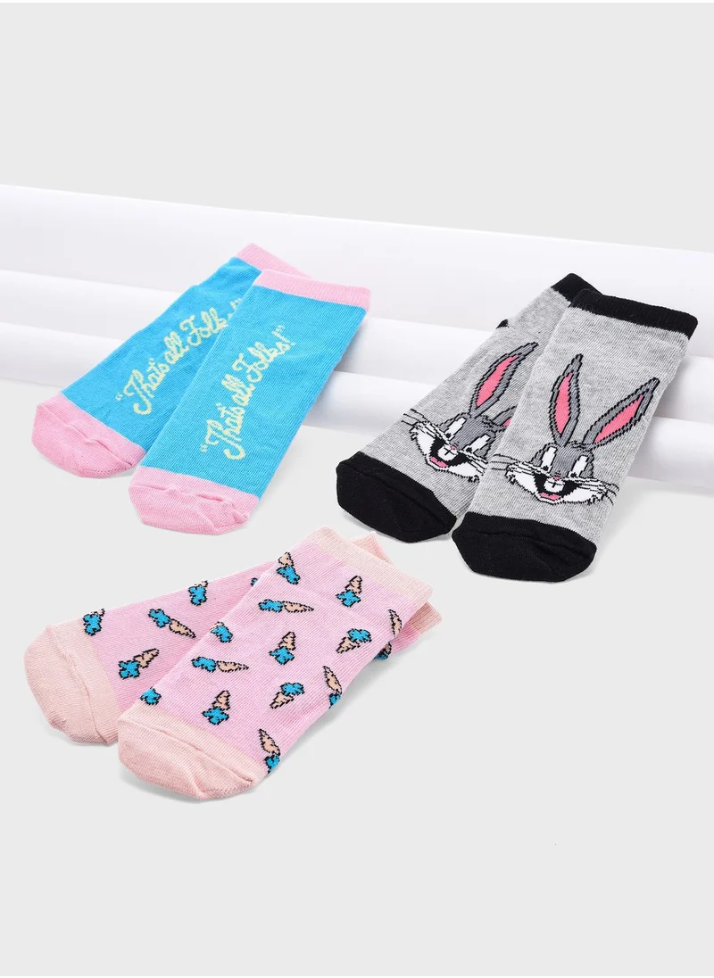 فان مانيا 3 Pack Looney Tunes Printed Socks