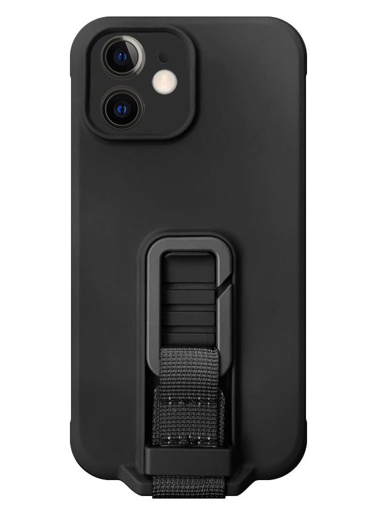 iPhone 12 Case Soft Silicone Foldable Kickstand Buckle Hook Back Cover Black - Image 1