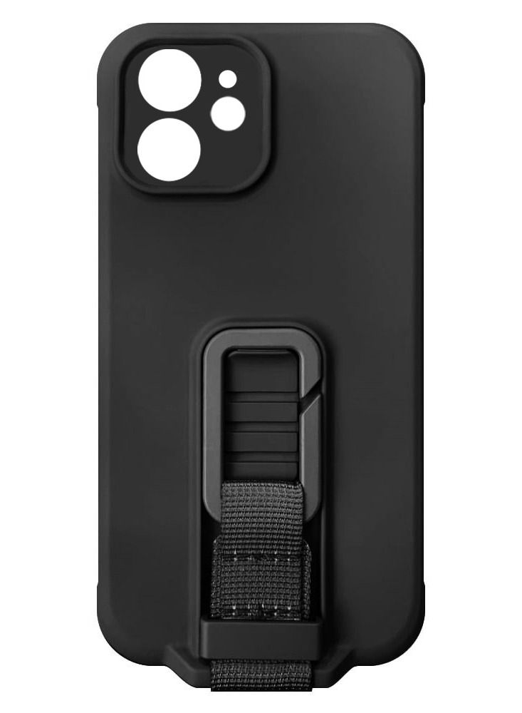 iPhone 12 Case Soft Silicone Foldable Kickstand Buckle Hook Back Cover Black - Image 3