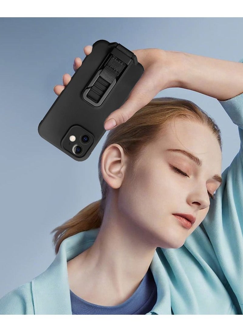 iPhone 12 Case Soft Silicone Foldable Kickstand Buckle Hook Back Cover Black - Image 5