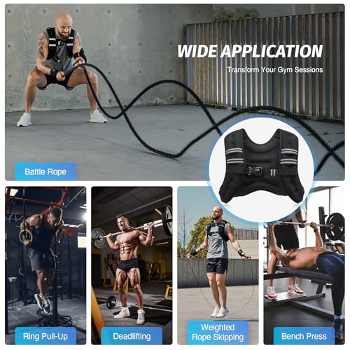ZELUS Weighted Vest, 6lb/8lb/12lb/16lb/20lb/25lb/30lb Weight Vest with Reflective Stripe for Workout, Strength Training, Running, Fitness, Muscle Building, Weight Loss, Weightlifting, Black(8 lb) - Image 5