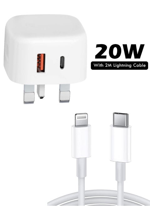Fast Charger Plug, 20W USB C Fast Charger with 2M Lightning Cable for iPhone 14 13 12 Pro Max/Mini/Plus,Pad Pro, USBC PD Wall Charging Plug UK Type C Power Adapter and 6FT Cord