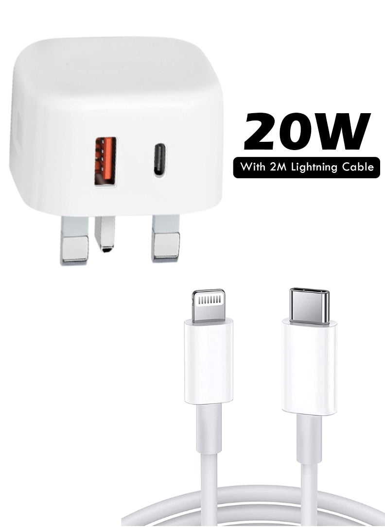 Fast Charger Plug, 20W USB C Fast Charger with 2M Lightning Cable for iPhone 14 13 12 Pro Max/Mini/Plus,Pad Pro, USBC PD Wall Charging Plug UK Type C Power Adapter and 6FT Cord