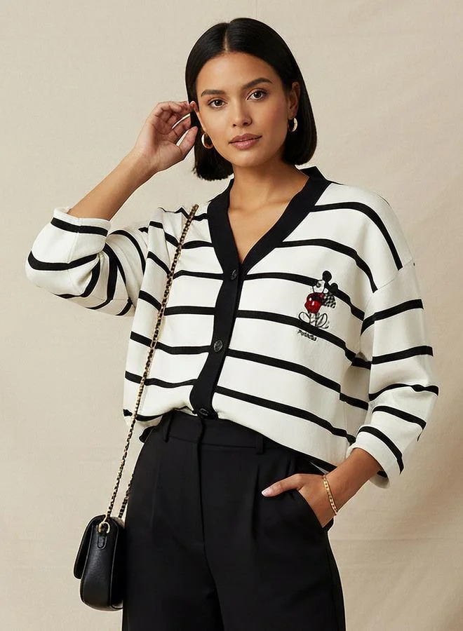 Loose Fit Striped V-neck Cardigan
