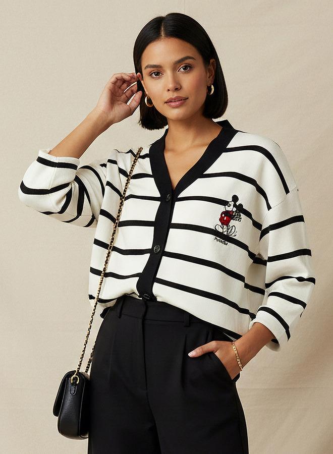 SP Characters Loose Fit Striped V-neck Cardigan - Image 1