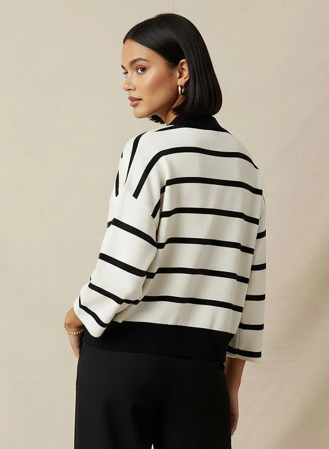 SP Characters  Loose Fit Striped V-neck Cardigan for Women | Best Price UAE